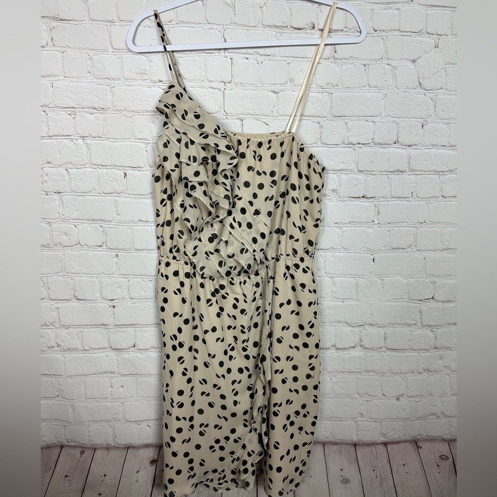 BCBGeneration one shoulder sleeveless ruffle polka dot dress, sz L, GUC